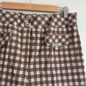 Vintage 70s plaid wide-leg pants, brown and white